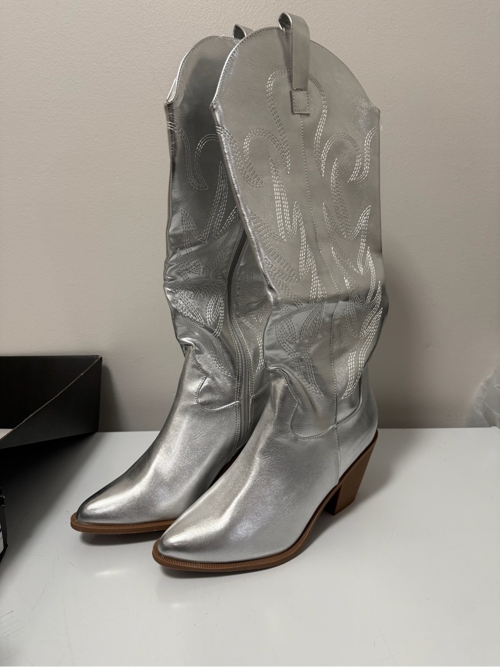Fashion Nova Silver Western Cowboy Boots for Women